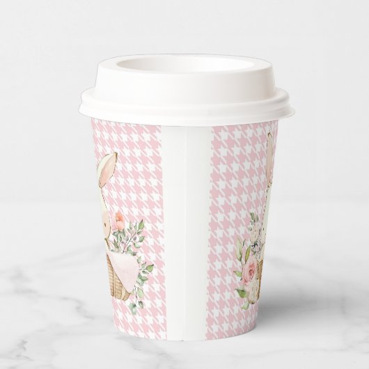 Pink Pastel Houndstooth Bunny Rabbit Papieren Bekers (Rechts)