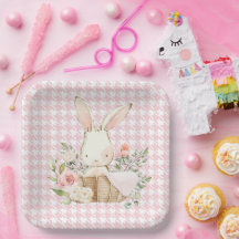 Pink Pastel Houndstooth Bunny Rabbit