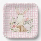 Pink Pastel Houndstooth Bunny Rabbit Papieren Bordje (Voorkant)