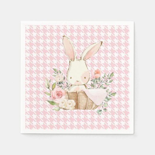 Pink Pastel Houndstooth Bunny Rabbit Servet (Voorkant)
