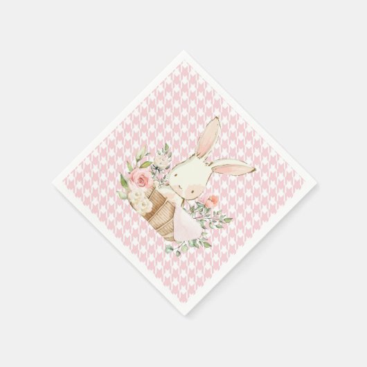 Pink Pastel Houndstooth Bunny Rabbit Servet (Hoek)