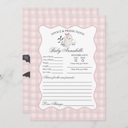 Pink Pastel Little Boo Ghost Advice for Baby Card Kaart (Voorkant / Achterkant)