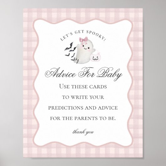 Pink Pastel Little Boo Ghost Advice for Baby Sign Poster (Voorkant)