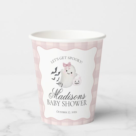 Pink Pastel Little Boo Ghost Baby Shower Coffee Papieren Bekers (Voorkant)