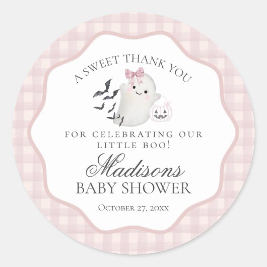 Pink Pastel Little Boo Ghost Baby Shower Favor Ronde Sticker (Voorkant)