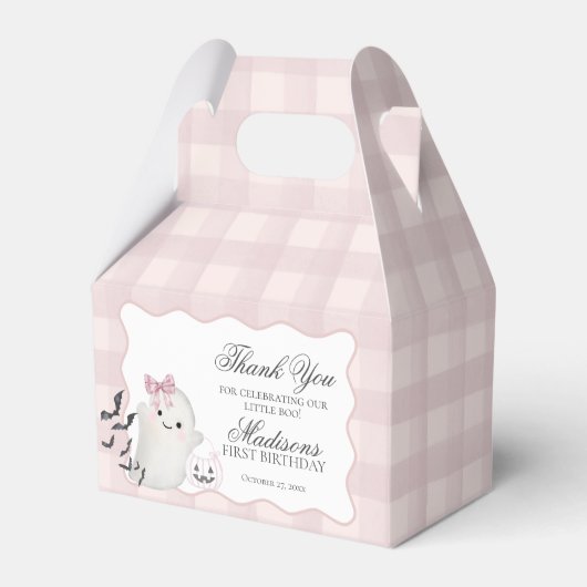 Pink Pastel Little Boo Ghost Birthday Favors Gable Bedankdoosjes (Voorkant Zijde)