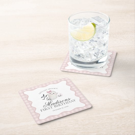 Pink Pastel Little Boo Ghost Birthday Party Bar Kartonnen Onderzetters (Insitu)