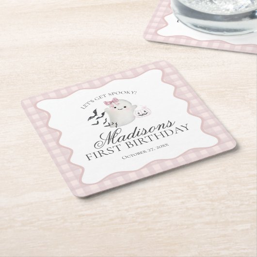 Pink Pastel Little Boo Ghost Birthday Party Bar Kartonnen Onderzetters (Schuin)