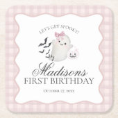 Pink Pastel Little Boo Ghost Birthday Party Bar Kartonnen Onderzetters (Voorkant)