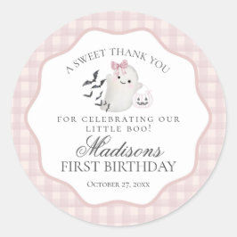 Pink Pastel Little Boo Ghost Birthday Party Favor Ronde Sticker