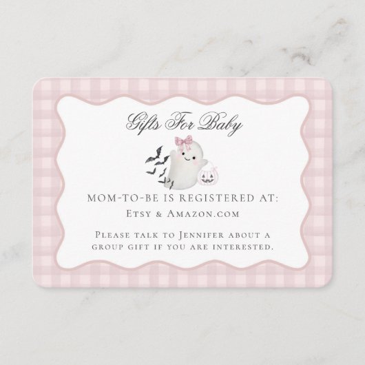 Pink Pastel Little Boo Ghost Registry Card Insert Informatiekaartje (Voorkant)
