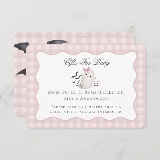 Pink Pastel Little Boo Ghost Registry Card Insert Informatiekaartje (Voorkant / Achterkant)