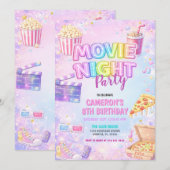 Pink Pastel Movie Night Birthday Party  Kaart (Voorkant / Achterkant)