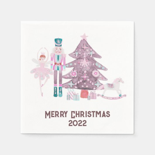 Pink Pastel Nutkraker Kerstmis Napkins Servet (Voorkant)