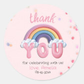 Pink Pastel Rainbow Birthday Thank You Ronde Sticker (Voorkant)