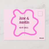 Pink pastel retro wedding border frame name date briefkaart (Achterkant)