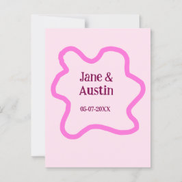 Pink pastel retro wedding border frame name date briefkaart