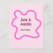 Pink pastel retro wedding border frame name date briefkaart (Voorkant)