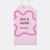 Pink pastel retro wedding border frame name date cadeaulabel (Voorkant)