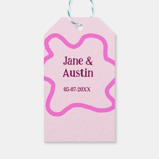 Pink pastel retro wedding border frame name date cadeaulabel (Achterkant)