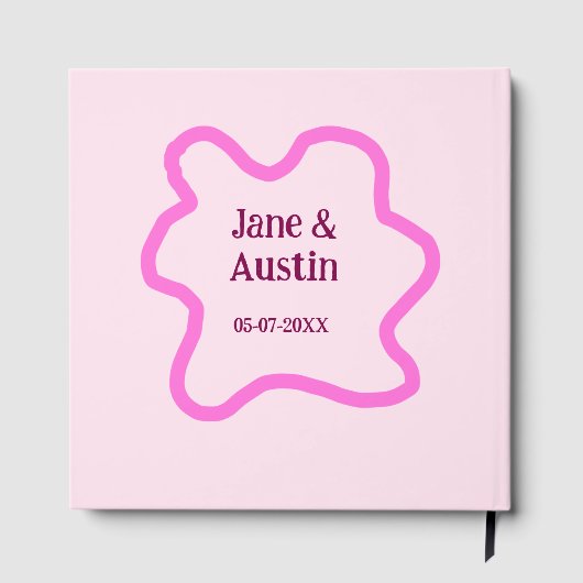 Pink pastel retro wedding border frame name date gastenboek (Achterkant)