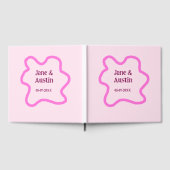 Pink pastel retro wedding border frame name date gastenboek (Volledig)