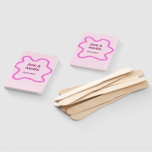 Pink pastel retro wedding border frame name date handwaaier (Niet-gemonteerd)