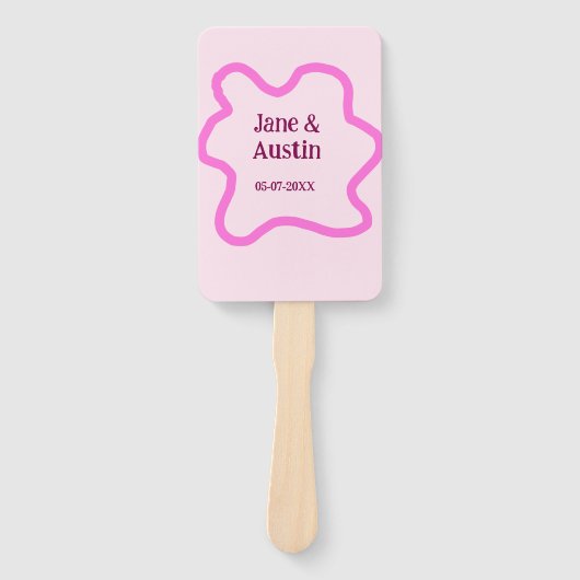 Pink pastel retro wedding border frame name date handwaaier (Voorkant)