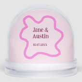 Pink pastel retro wedding border frame name date sneeuwbol (Voorkant)