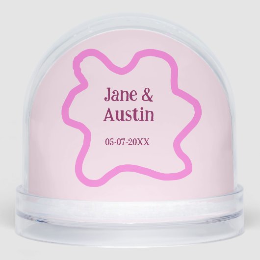 Pink pastel retro wedding border frame name date sneeuwbol (Voorkant)