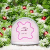 Pink pastel retro wedding border frame name date sneeuwbol (Kerstmis)