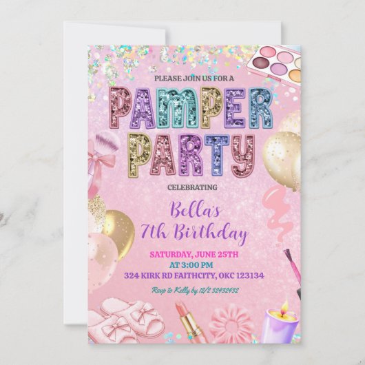 Pink Pastel Sequin Glitter Pamper Party Birthday Kaart (Voorkant)