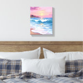 Pink Pastel Skies | Ocean Watercolor Beach Waves Canvas Afdruk (Insitu (Slaapkamer))