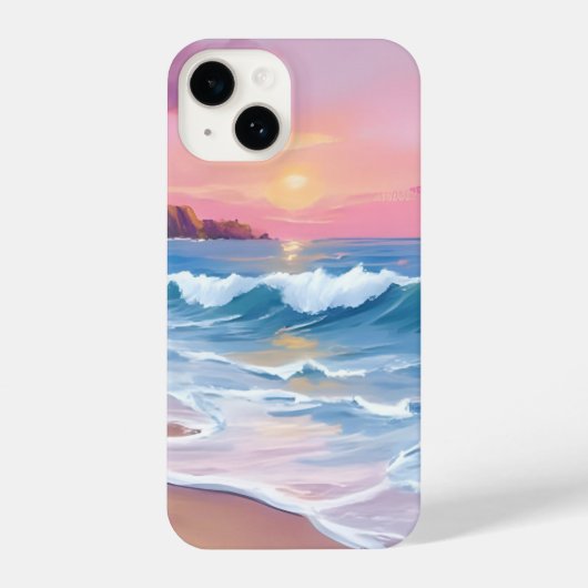Pink Pastel Skies | Ocean Watercolor Beach Waves iPhone Hoesje (Achterkant)