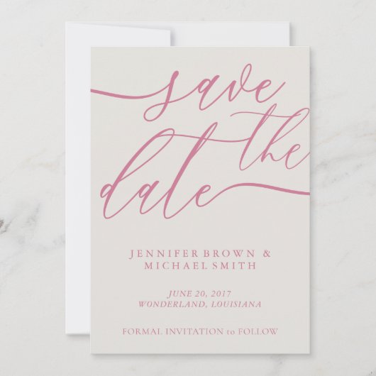 Pink Pastel Tone Script Photo Calligraphy Wedding Save The Date (Voorkant)