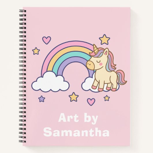 Pink Pastel Unicorn Rainbow Custom Name  Notitieboek (Voorkant)