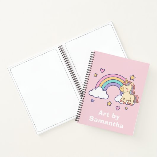 Pink Pastel Unicorn Rainbow Custom Name  Notitieboek (Binnen)