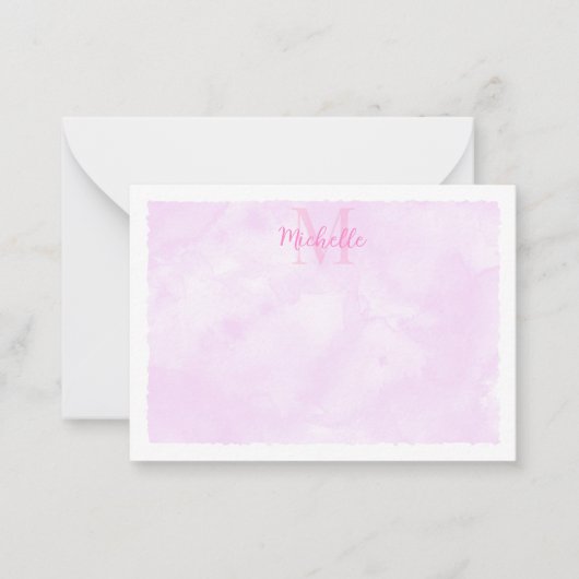 Pink Pastel Watercolor All Occasion Monogram Notitiekaartje (Voorkant)