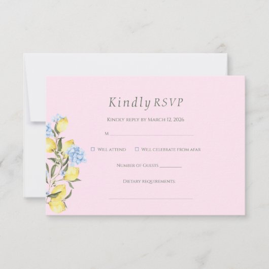 Pink Pastel Watercolor Citrus Wedding RSVP Card (Voorkant)