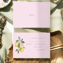 Pink Pastel Watercolor Citrus Wedding RSVP Card Kaartje