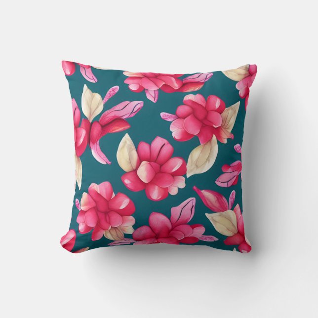 Pink Pastel Waterverf Floral Kussen (Voorkant)