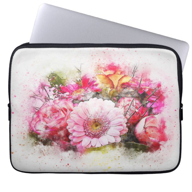 Pink Pastel Waterverf Floral Laptop Sleeve (Voorkant)