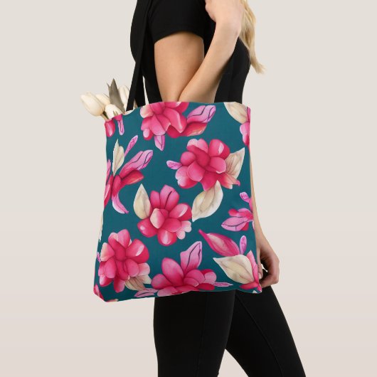 Pink Pastel Waterverf Floral Tote Bag (Dichtbij)