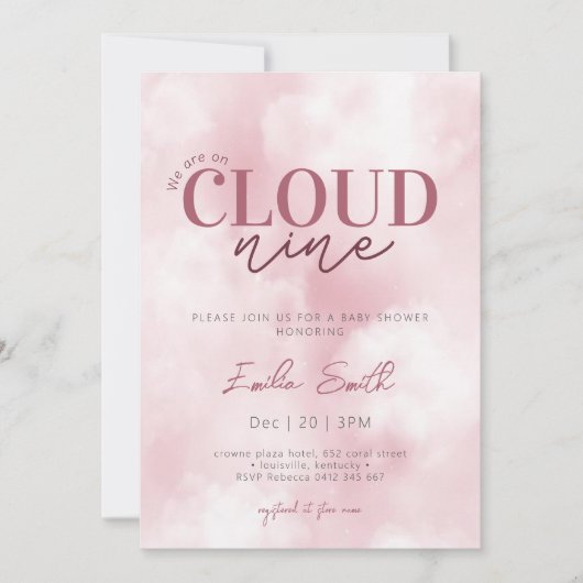 Pink Pastel We zijn op Cloud Nine Baby shower Kaart (Voorkant)