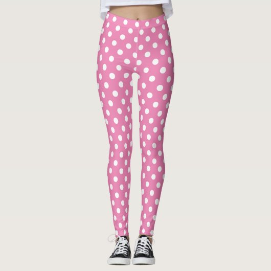 Pink Pastel White Polka Dot. Leggings (Voorkant)