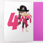 Pink Pastle Glitter Pirate Girl 4e verjaardag Drieluik Kaart (Binnenzijde eerst)