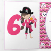 Pink Pastle Glitter Pirate Girl 6e verjaardag Drieluik Kaart (Binnenzijde eerst)