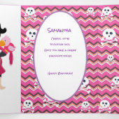 Pink Pastle Glitter Pirate Girl 6e verjaardag Drieluik Kaart (Binnenkant midden)