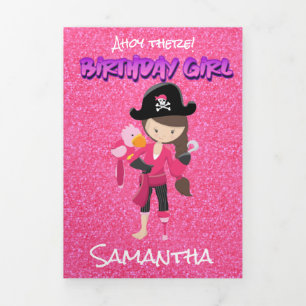 Pink Pastle Glitter Pirate Girl Drieluik Kaart