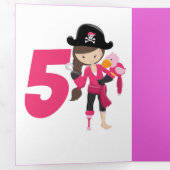 Pink Pastle Glitter Pirate Girl Drieluik Kaart (Binnenzijde eerst)